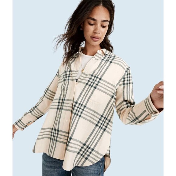 MADEWELL Oversized Flannel Full Button Cream Grey Shirt Size Small - Picture 1 of 8